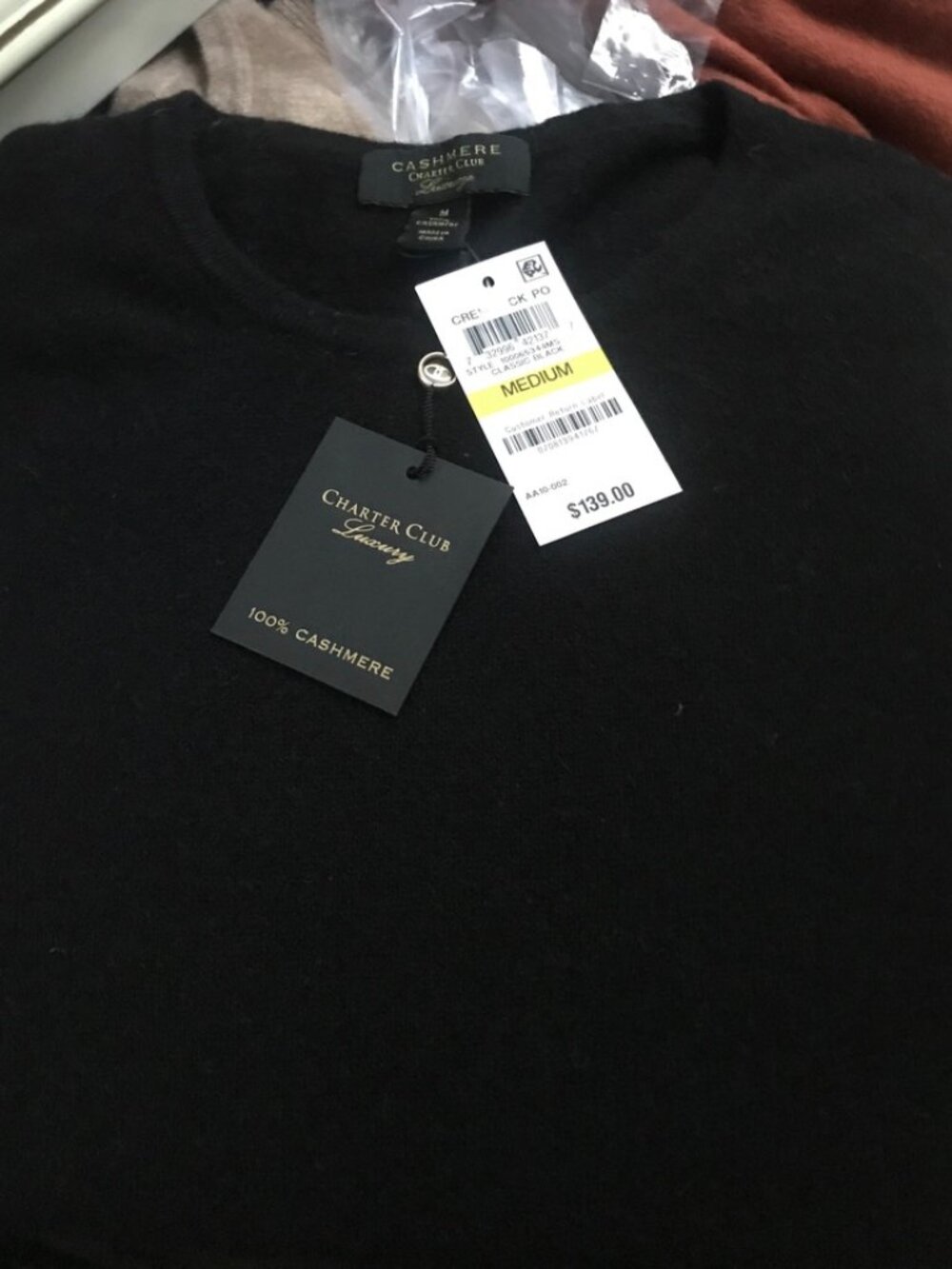 Long sleeve black cashmere crew neck sweater - NWT - Sz M